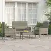 Image de vidaXL Salon de jardin 4 pcs avec coussins Gris Résine tressée
