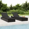 Image de vidaXL Chaise longue 1 pc avec coussin noir 201x55x62cm résine tressée
