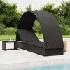 Image de vidaXL Chaise longue avec toit rond noir 211x57x140 cm résine tressée