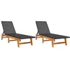 Image de vidaXL Chaises Longues 2 pcs Noir/Marron résine tressée/Bois d'acacia