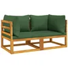 Image de vidaXL Canapés d'angle Sectionnels et Coussins 2pcs, Sièges avec Dossier, Meubles de Jardin Arrière-Cour Terrasse Patio, Verts Bois Acacia