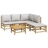 Image de vidaXL Salon de Jardin 6 pcs avec Coussins Gris Clair Bambou