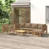 Image de vidaXL Salon de jardin 7 pcs avec coussins taupe bambou