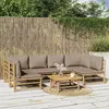 Image de vidaXL Salon de jardin 7 pcs avec coussins taupe bambou