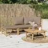 Image de vidaXL Salon de jardin 3 pcs avec coussins taupe bambou