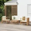 Image de vidaXL Salon de jardin 5 pcs avec coussins blanc crème bambou