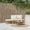 Image de vidaXL Salon de jardin 4 pcs avec coussins blanc crème bambou