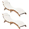 Image de vidaXL Lot de 2 Chaises Longues avec Coussins, Bain de Soleil, Transat de Terrasse, Siège de Jardin Patio Extérieur, Crème Blanc Bois Acacia