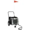 Image de vidaXL Remorque de Vélo pour Animaux de Compagnie, Chariot à Vélo pour Chien avec Drapeau, Remorque de Vélo pour Chien, Gris et Noir Tissu Oxford et Fer