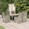 Image de vidaXL Ensemble à manger de jardin et coussins 7 pcs gris rotin