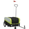 Image de vidaXL Remorque de Vélo, Chariot de Transport avec Drapeau, Chariot de Vélo, Remorque de Bicyclette, Remorque à Bagages, Noir et Vert 45 kg Fer