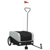 Image de vidaXL Remorque de Vélo, Chariot de Transport avec Drapeau de Sécurité, Poussette de Vélo avec Roues et Barre d'Attelage, Noir et Gris 45 kg Fer