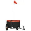 Image de vidaXL Remorque de Vélo, Chariot de Transport avec Barre, Remorque de Bicyclette avec Drapeau Jardin Extérieur, Noir et Orange 30 kg Fer