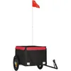Image de vidaXL Remorque de Vélo, Chariot de Transport avec Barre, Remorque de Bicyclette avec Drapeau Jardin Extérieur, Noir et Rouge 30 kg Fer