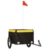 Image de vidaXL Remorque de Vélo, Chariot de Transport avec Barre, Remorque de Bicyclette avec Drapeau Jardin Extérieur, Noir et Jaune 45 kg Fer