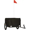 Image de vidaXL Remorque de Vélo, Chariot de Transport avec Barre, Remorque de Bicyclette avec Drapeau Jardin Terrasse Extérieur, Noir 45 kg Fer