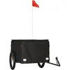 Image de vidaXL Remorque de Vélo, Chariot de Transport avec Barre, Remorque de Bicyclette avec Drapeau Jardin Terrasse Extérieur, Noir 45 kg Fer