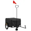 Image de vidaXL Remorque de Vélo, Chariot de Transport avec Barre d'Attelage, Remorque de Bicyclette avec Drapeau pour Bagage, Noir 45 kg Fer