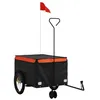 Image de vidaXL Remorque de Vélo, Chariot de Transport avec Barre d'Attelage, Remorque de Bicyclette avec Drapeau pour Bagage, Noir et Orange 45 kg Fer
