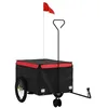 Image de vidaXL Remorque de Vélo, Chariot de Transport avec Barre d'Attelage, Remorque de Bicyclette avec Drapeau pour Bagage, Noir et Rouge 45 kg Fer