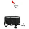Image de vidaXL Remorque de Vélo, Chariot de Transport avec Barre d'Attelage, Remorque de Bicyclette avec Drapeau pour Bagage, Noir et Gris 45 kg Fer