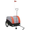 Image de vidaXL Remorque de Vélo, Chariot de Transport avec Barre d'Attelage, Remorque de Bicyclette avec Drapeau pour Bagage, Noir et Orange 45 kg Fer