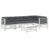 Image de vidaXL Salon de Jardin 6 pcs avec Coussins Blanc Bois Massif