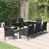 Image de vidaXL Ensemble à manger jardin 9pcs et coussins noir résine tressée