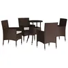 Image de vidaXL Ensemble de Bistro de Jardin 5 pcs Coussins Marron Poly rotin, Ensemble de bistrot, Ensemble de bistrot extérieur, Ensemble de mobilier d'extérieur