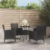 Image de vidaXL Ensemble de bistro de jardin 5 pcs coussins noir poly rotin