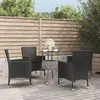 Image de vidaXL Ensemble de bistro de jardin 5 pcs coussins noir poly rotin