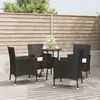 Image de vidaXL Ensemble de bistro de jardin 5 pcs coussins noir poly rotin
