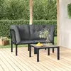 Image de vidaXL Salon de jardin 3 pcs noir et gris résine tressée