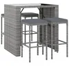 Image de vidaXL Ensemble de Bar de Jardin 5 pcs avec Coussins Gris Poly rotin, Ensemble de Table de Bar, Table et Chaise de Bar, Ensemble Table de Bar et Tabouret