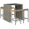 Image de Ensemble de bar jardin 5 pcs gris poly rotin bois massif acacia