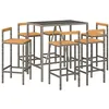 Image de vidaXL Ensemble de Bar Jardin 7 pcs Gris Poly rotin/Bois Massif Acacia, Ensemble de Table de Bar, Table et Chaise de Bar de Petit déjeuner, Ensemble de Bistro