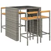 Image de vidaXL Ensemble de Bar Jardin 5 pcs Gris Poly rotin/Bois Massif Acacia, Ensemble de Table de Bar, Table et Chaise de Bar de Petit déjeuner, Ensemble de Bistro