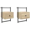 Image de vidaXL Tables de Chevet Murales 2 pcs, Armoires de Nuit avec Tiroir, Tables de Nuit Suspendues avec Rangement Chambre, Moderne, Chêne Sonoma Bois d'Ingénierie
