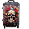 Image de NoBoringSuitcases.com® Valises Grandes Tailles legeres, Bagages en soutes Avion 20-23kg, Moyenne, 65-75 cm rigides, 4 Roues pivotantes à 360 degrés, Poignée télescopique, Crâne et Fleurs Sombres