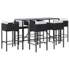 Image de vidaXL Ensemble de Bar de Jardin 7 pcs avec Coussins Noir Poly rotin, Ensemble de Table de Bar, Table et Chaise de Bar, Ensemble Table de Bar et Tabouret