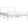 Image de vidaXL Cadre de Lit avec Tête de Lit et Pied de Lit, Lit de Double avec Sommier à Lattes, Lit Adulte avec Rangement Chambre, Moderne, Blanc 160x200 cm Métal