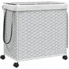 Image de vidaXL Panier à Linge avec roulettes, Corbeille à Linge avec Poignée, Bac à Linge avec Sac, Organisateur de Salle de Bain, Blanc Résine Tressée