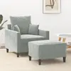 Image de vidaXL Fauteuil avec repose-pied Gris clair 60 cm Velours