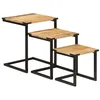 Image de vidaXL Tables Basses Gigognes 3 pcs, Tables d'Appoint, Bouts de Canapé, Meubles de Salon Salle de Séjour, Bois Massif de Manguier et Fer