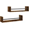 Image de vidaXL Étagères Murales avec Barres 2 pcs, Tablettes Suspendues avec Rangement, Meubles Flottants de Maison Intérieur, Moderne, Chêne Fumé