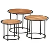 Image de vidaXL Tables gigognes 3 pcs Bois Massif d'acacia, Table en Bois, Table d'appoint de canapé, Ensemble de Table Basse Ronde, Table Basse gigogne