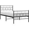 Image de vidaXL Cadre de Lit avec Tête de Lit et Pied de Lit, Lit Simple avec Sommier à Lattes, Lit Adulte avec Rangement Chambre, Moderne, Noir 90x200 cm Métal