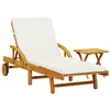 Image de vidaXL Chaise Longue avec Coussin et Table Bois d'acacia Massif, lit de Bronzage, Chaise Longue d'extérieur, lit de Jour d'extérieur
