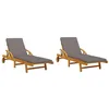 Image de vidaXL Chaises Longues Lot de 2 avec Coussins 200x68x83 cm Bois Acacia, lit de Bronzage, Chaise Longue d'extérieur, lit de Jour d'extérieur