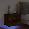 Image de vidaXL Table de chevet murale avec lumières LED chêne fumé